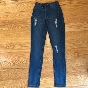 FASHION NOVA Blue Denim High Waisted Skinny Jeans; Size 3 (26)